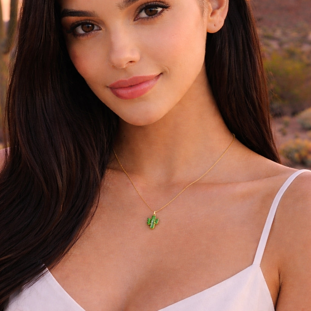 Saguaro Cactus Moissanite Pendant Necklace