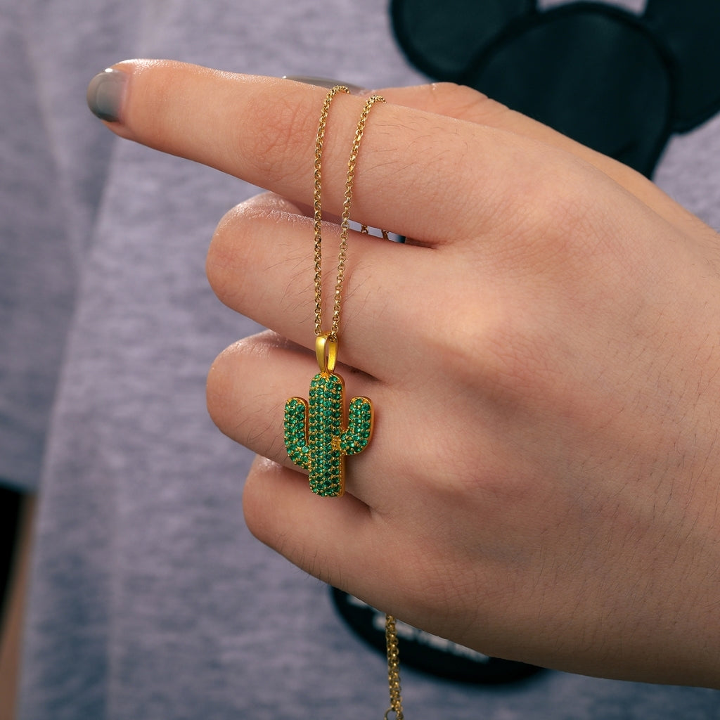 Saguaro Cactus Moissanite Pendant Necklace